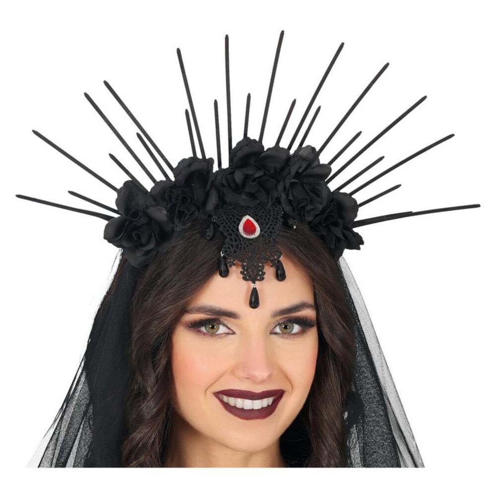 Fiestas Guirca Veil Flowers Crown Headband / Black